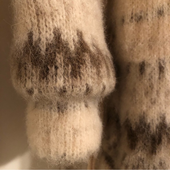 ALAFOSS ICEWOOL Ivory & Brown Virgin Wool Full-Zip Belted Sweater Coat-  Sz S - Picture 5 of 10